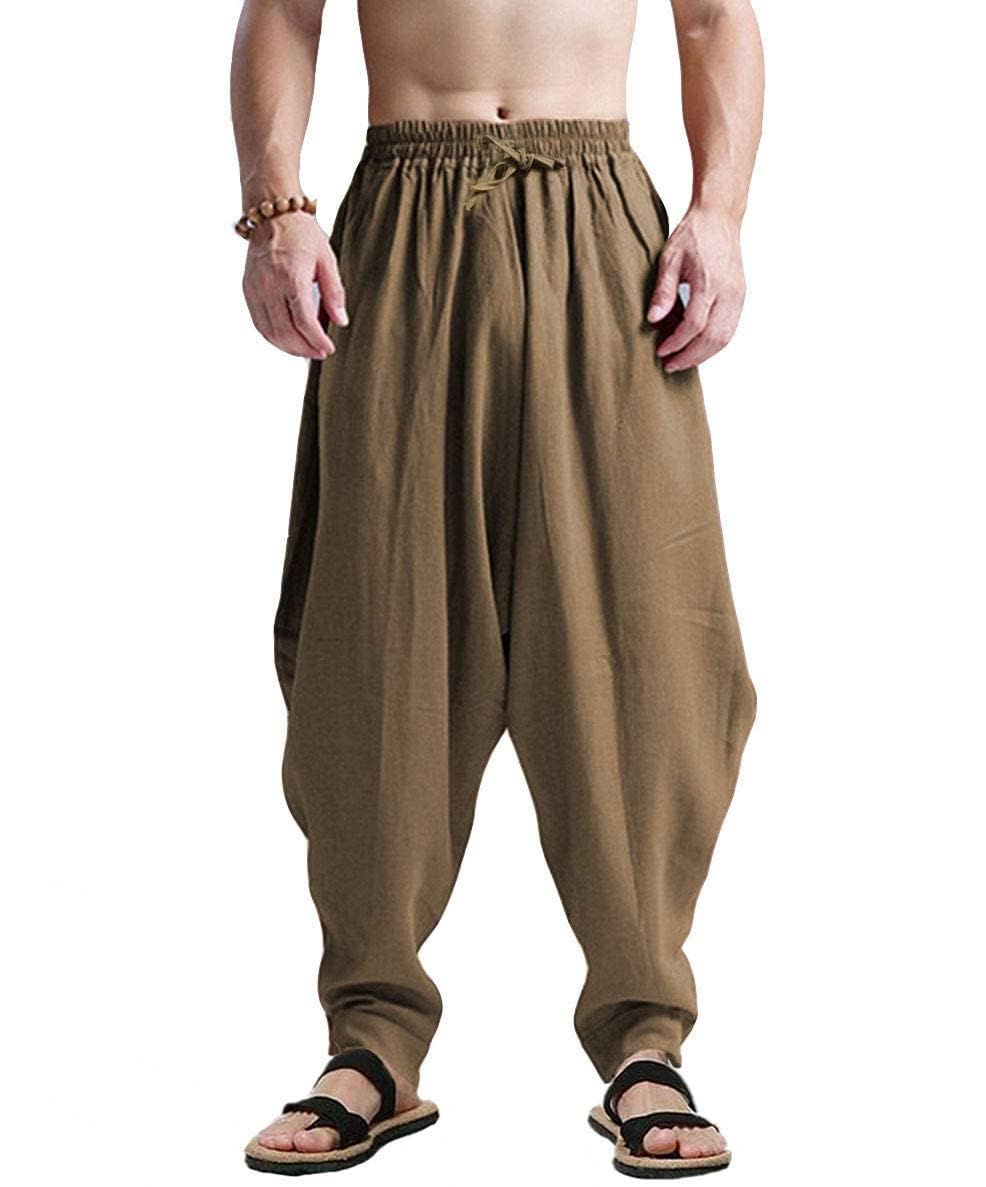 AITFINEISM Hommes Pantalon Confortable Taille Élastique Pantalon De Mode Unicolore Casual Yoga Hippies Pantalon