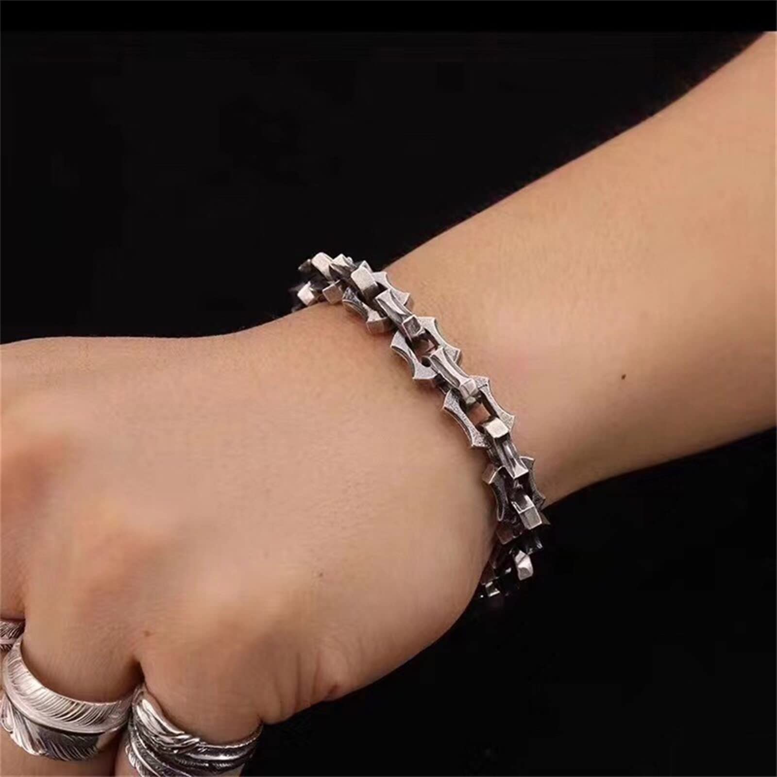 Herrenarmband S925 Sterling Silver 10 mm Braccialetto for uomini retrò thai argento prepolaio a catena quadrata argentum gioielli