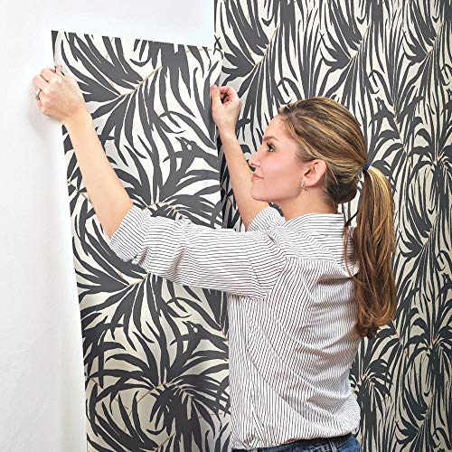 York Wallcoverings Tropics Bali Leaves Removable Wallpaper, Off Off White/Darkest Grey/Tan #TOP4