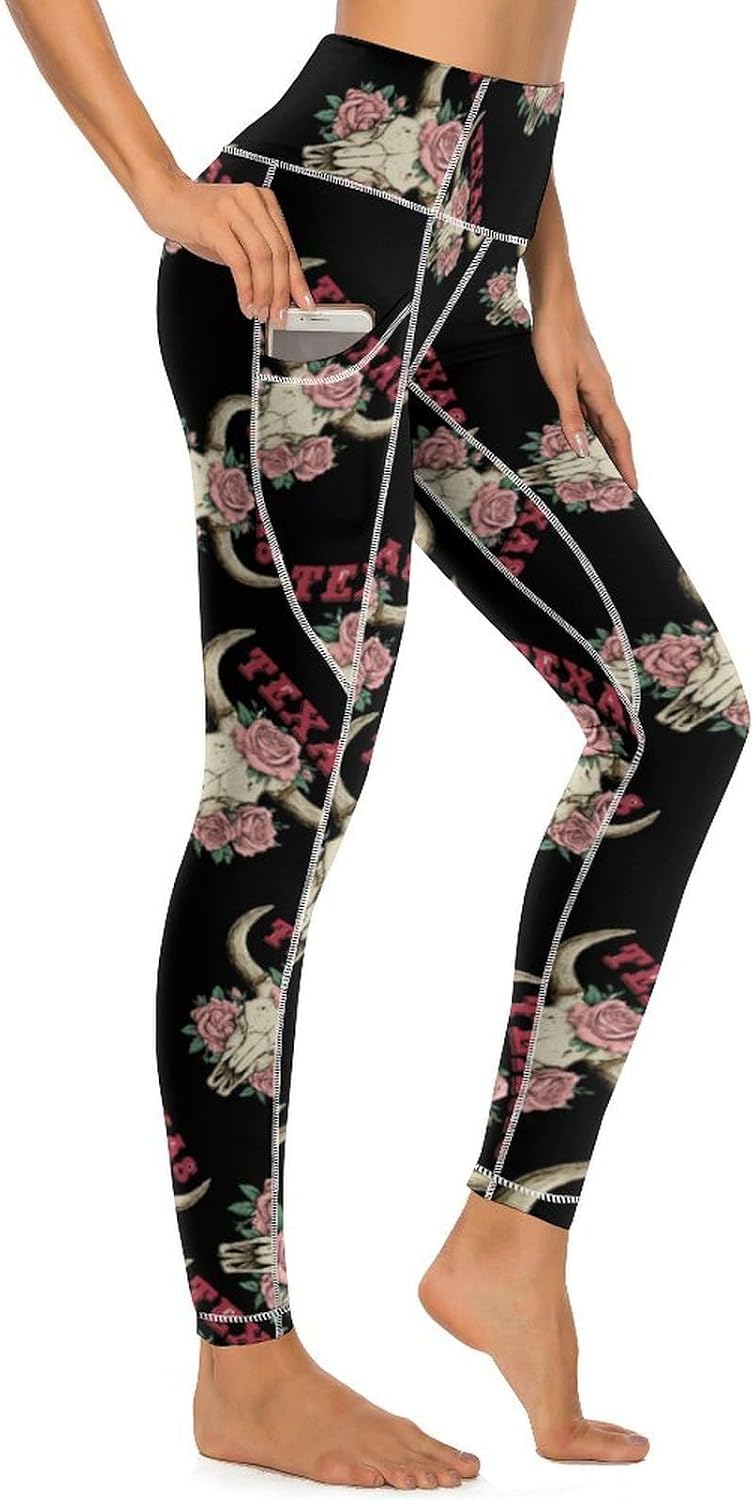 Texas Western Cow Skull Printed Yoga Leggings High Waisted Soft Stretchy Workout Pants for Women XX-Large (xx_l)