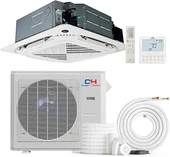 Cooper & Hunter 24,000 BTU Ceiling Cassette Ductless Mini Split Air Conditioner & Heat Pump – 22 SEER2 – Includes 16FT Installation Kit & Wall Thermostat – Cooling & Heating Inverter System