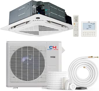 Cooper & Hunter 24,000 BTU Ceiling Cassette Ductless Mini Split Air Conditioner & Heat Pump – 22 SEER2 – Includes 16FT Installation Kit & Wall Thermostat – Cooling & Heating Inverter System