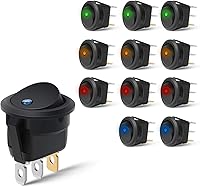 Nilight 90013L 12-Pack Round Toggle LED Rocker Switches 12V SPST On/Off Multi-Color for Cars Trucks Boats