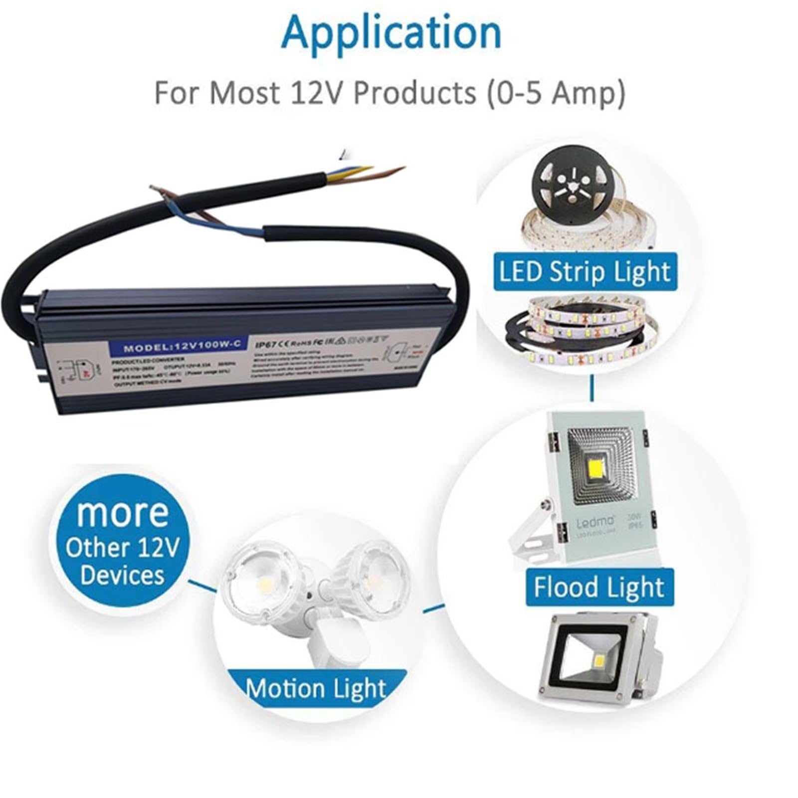 Driver LED impermeabile Ac DC 12V/24V Trasformatore 10W 15W 20W 25W 30W 50W 60W 100W 120W 150W Alimentatore for striscia luminosa(12 V,10w)