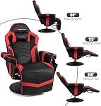 Goplus Massage Gaming Chair, Racing Style Gaming Recliner w/Adjustable Backrest and Footrest, Ergonomic High Back PU Leather Computer Office Chair Swivel Game Chair w/Cup Holder and Side Pouch