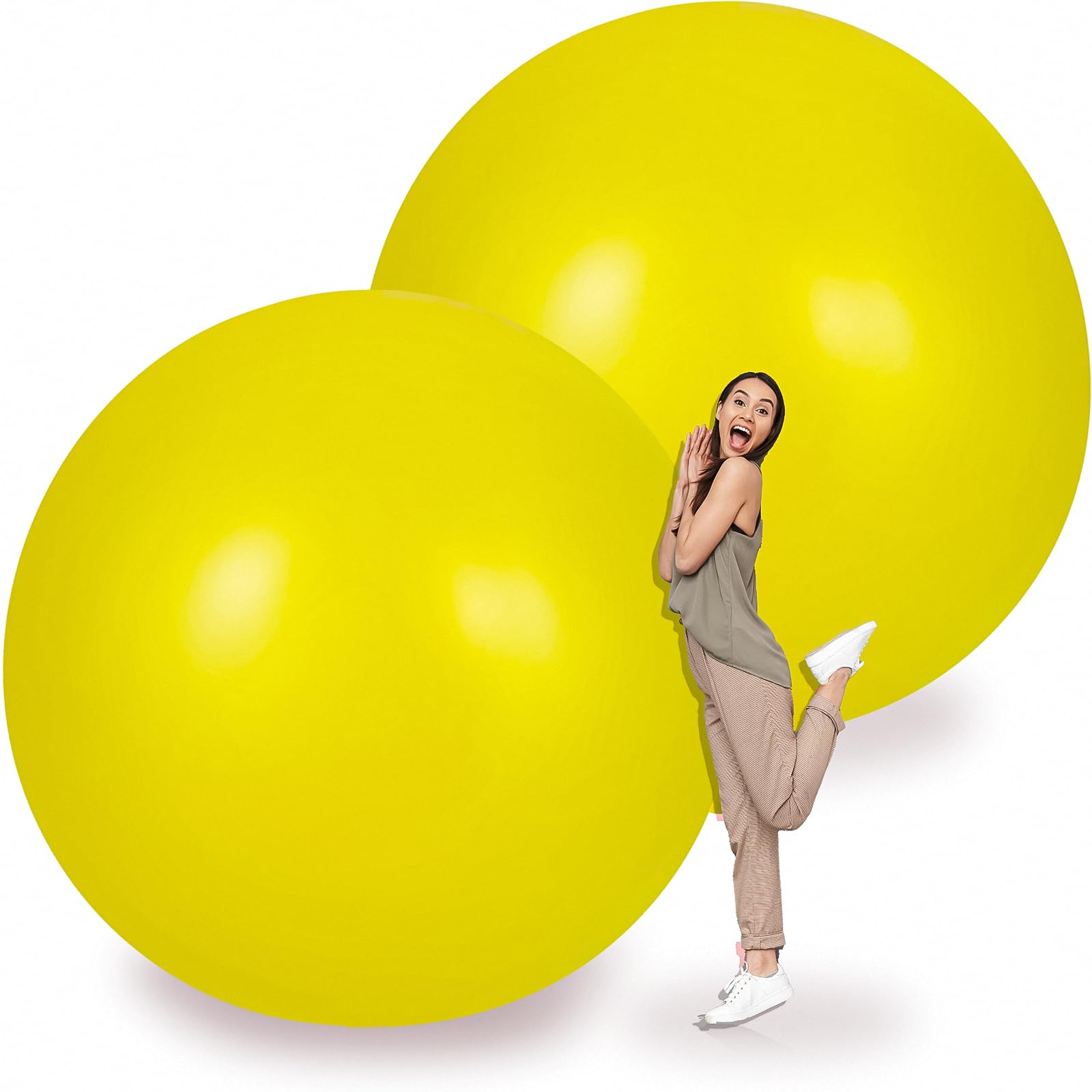Leitee 2 Pcs 72 Inch Giant Balloons Round Latex Large Human Egg Jumbo Balloons Inflatable Air Decorations for Birthday Party Wedding Engagement(Yellow)