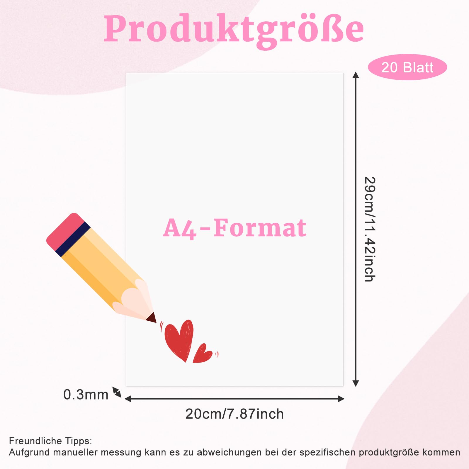 Zestaw 20 sztuk folii termokurczliwej, A4, folia termokurczliwa, zestaw przezroczystych folii termokurczliwych, breloczek do kluczy, papier termokurczliwy, 20 x 29 cm, grubość 0,3 mm, do