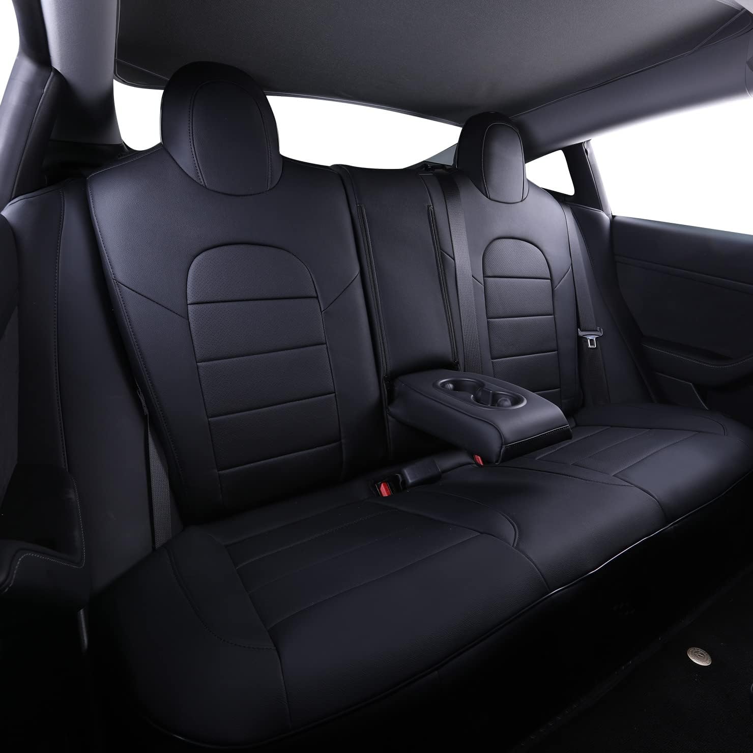 EKR Custom Fit Model X Car Seat Covers for Select Tesla Model X 2019 2020 2021 2022 2023 2024,6 Seats Full Set - Leather (Black)