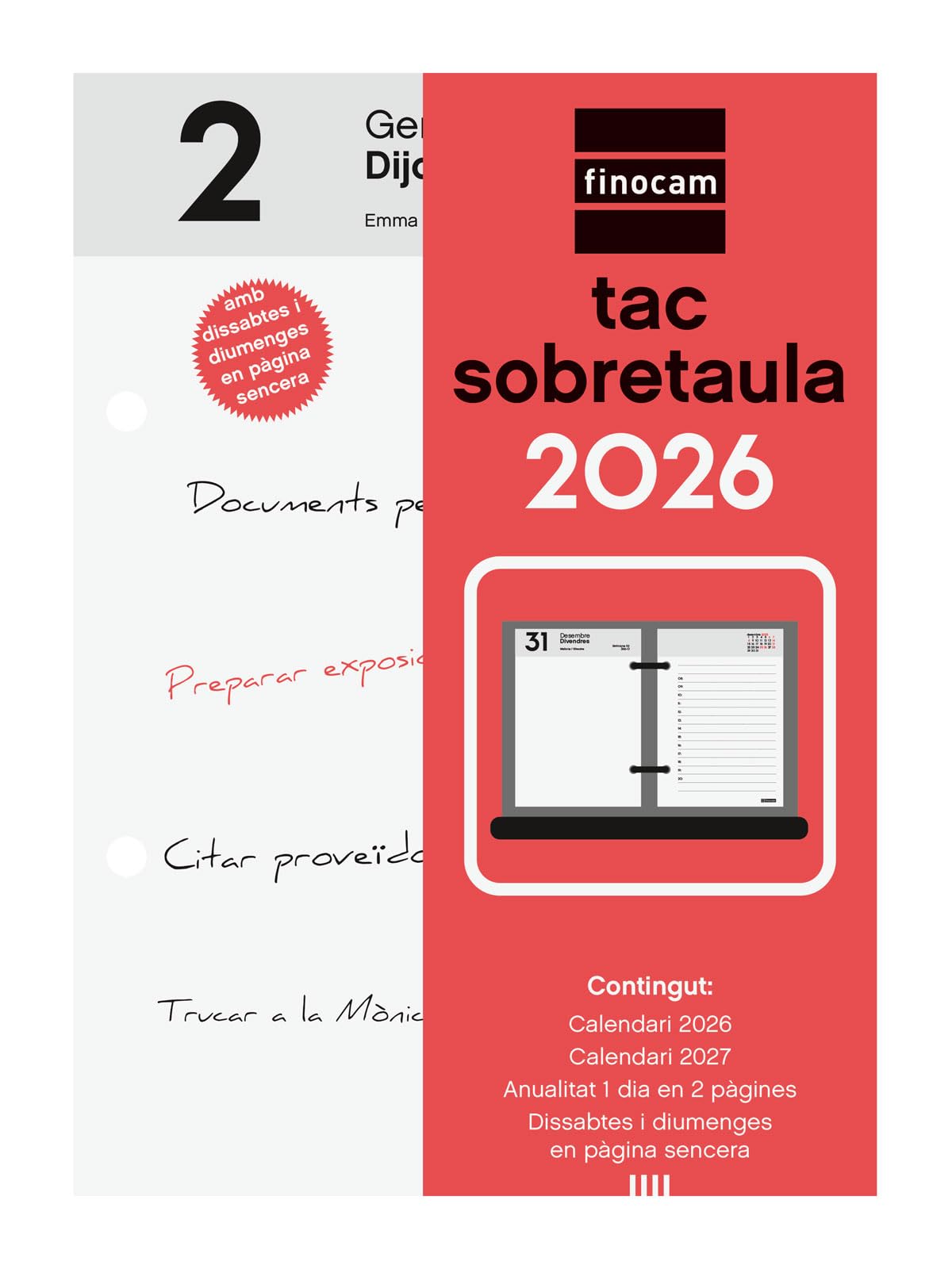 Finocam - Desktop Taco 2026 2 Pages Day January 2026 - December 2026 (12 months) Neutral Catalan
