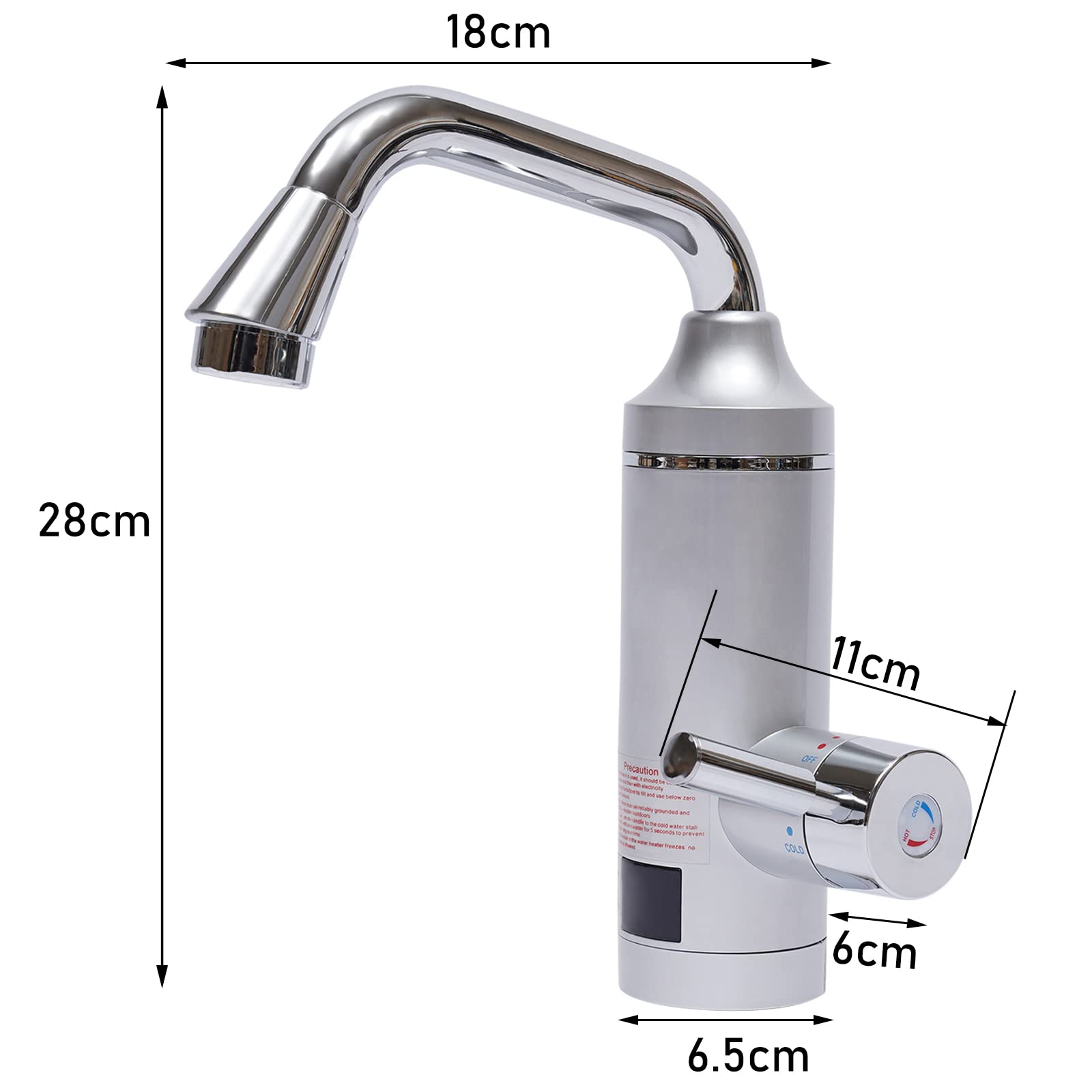 Elektrische waterkraan, directe verwarming, type keuken, warm, 220 V, warmwaterkraan, keukenkraan, waterboiler voor keuken, tuin, badkamer, caravan, camping, 30-60 °C, 360 graden draaibaar