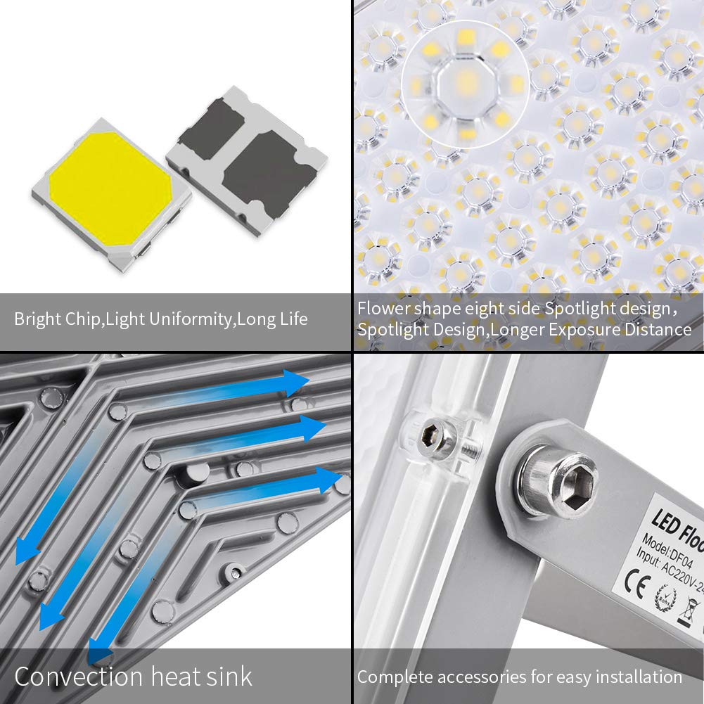 Sararoom 4 Pack Focos LED Exteriores 100W, 10000LM Super Brillante Foco LED 6500K Blanco frio Proyector LED Exterior, IP65 Impermeable Luces de Seguridad Iluminación para Jardín Garaje Césped Estadio