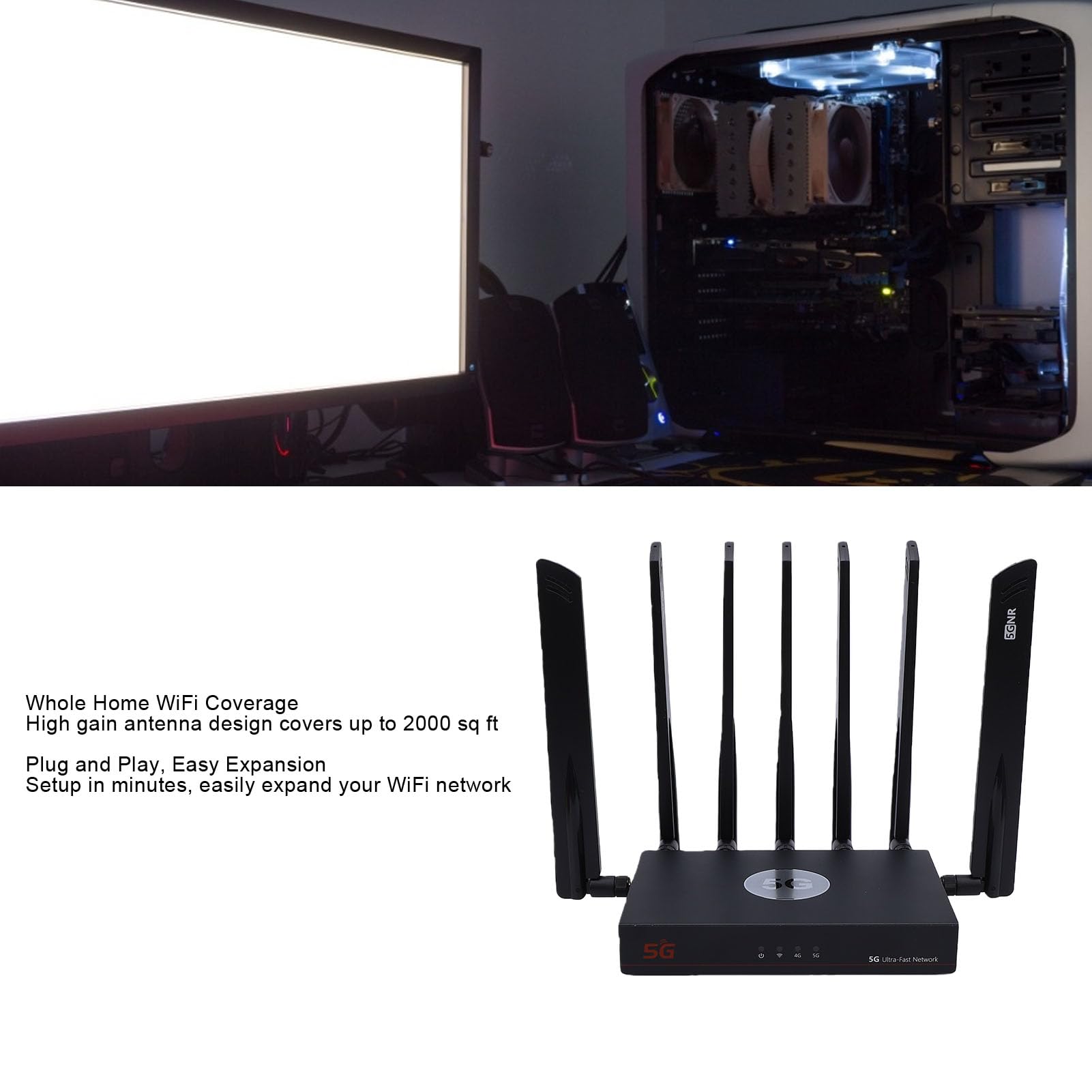 Modulo Chip Router 5G WiFi 6 Dual SIM CPE 7 Antenne Ad Alto Guadagno Gigabit LAN per Streaming 4K e Lavoro Remoto (Spina europea)