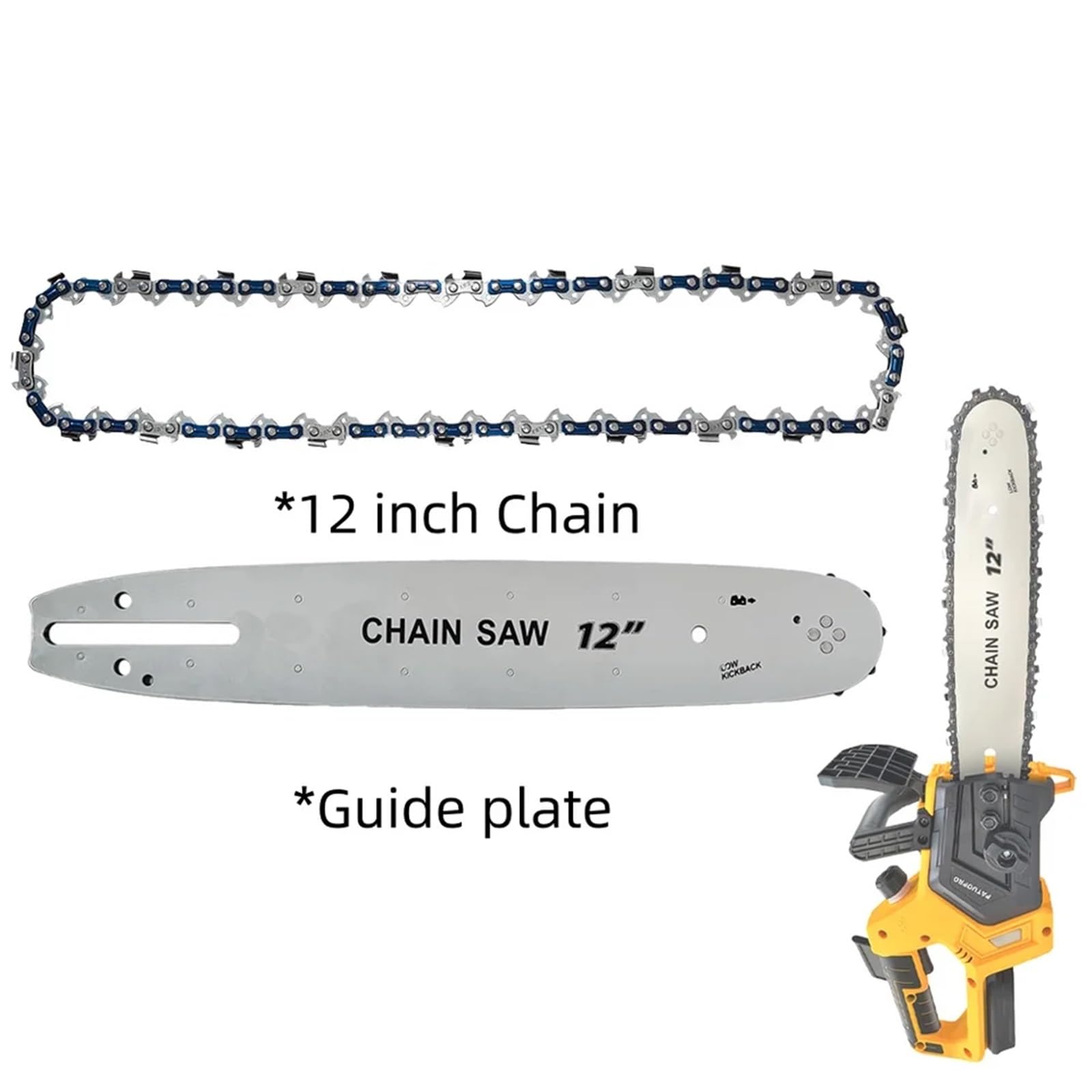 Wivplex Juego de barra guía cadenas motosierra 12 pulgadas, accesorio 3/8 Lp 45, eslabones transmisión, piezas herramientas sierra cadena repuesto Reemplazo de cadena de corte de motosierra.(1pc Set)