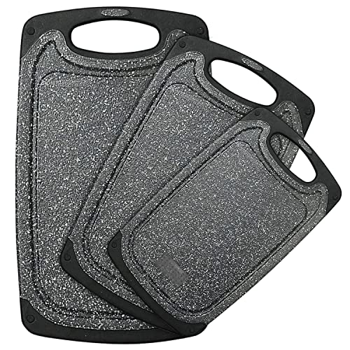 Comparison: Best Fissman Chopping Board 9 Plastic Cutting Board, 3 Pieces Dishwasher Safe Cutting Boards with Juice Grooves, Easy Grip Handle, Non-Slip, with Grinding Area for Grinding Garlic and Ginger(Dark Grey, XL)