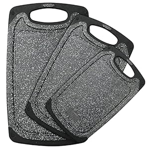 Plastic cutting board 3 pieces dishwasher safe cutting boards with juice grooves easy grip handle non slip with grinding area for grinding garlic and gingerdark grey xl  urban country home decor
