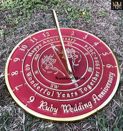 NauticalMart 40th Ruby Wedding Anniversary Sundial Gift for Parents, Grandparents, Friends, Husband or Wife, Couples, Him & Her Unique Marriage Present 2024 (40th Anniversary)