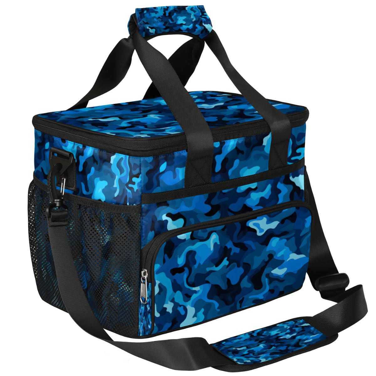 Blue Camouflage Insulated Picnic Backpack Lunch Box for Women Men Picnic Basket Tote Lunch Bag Picnic Bag Portable Lunch Bags for Picnic, Beach, Work, Trip,Office, Camp Camo Texture