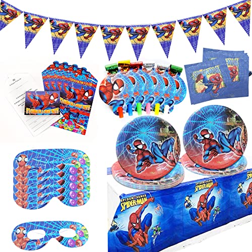 36 pcs Juego de Vajilla Infantil Cumpleaños, Vajillas de Spiderman, Decoracion Cumpleaños Spiderman, Superheroes, Decoraciones de Cumpleaños Fiestas 6 Niños Cover