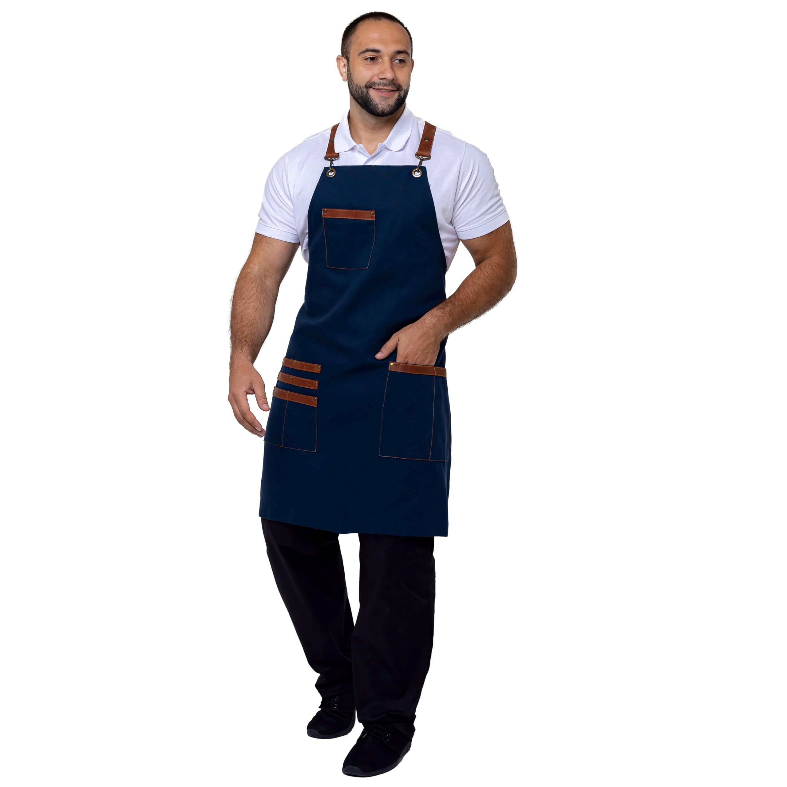 Delantal unisex con tirantes de piel, talla única