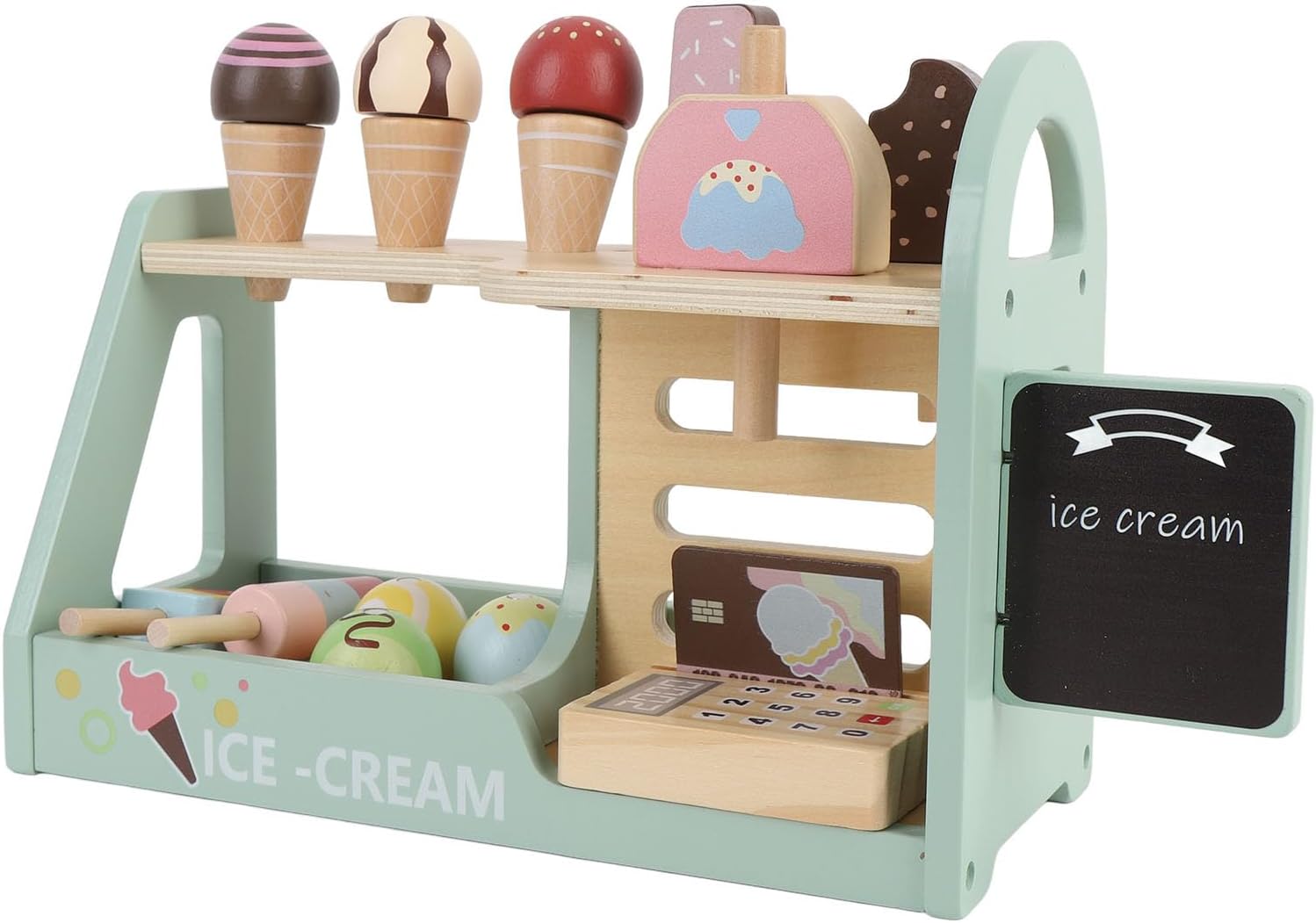 Wooden Ice Cream Wooden Ice Cream Toys Play Food Accessories - Fun Counter Shop Playset for Kids - Durable & for Imaginative