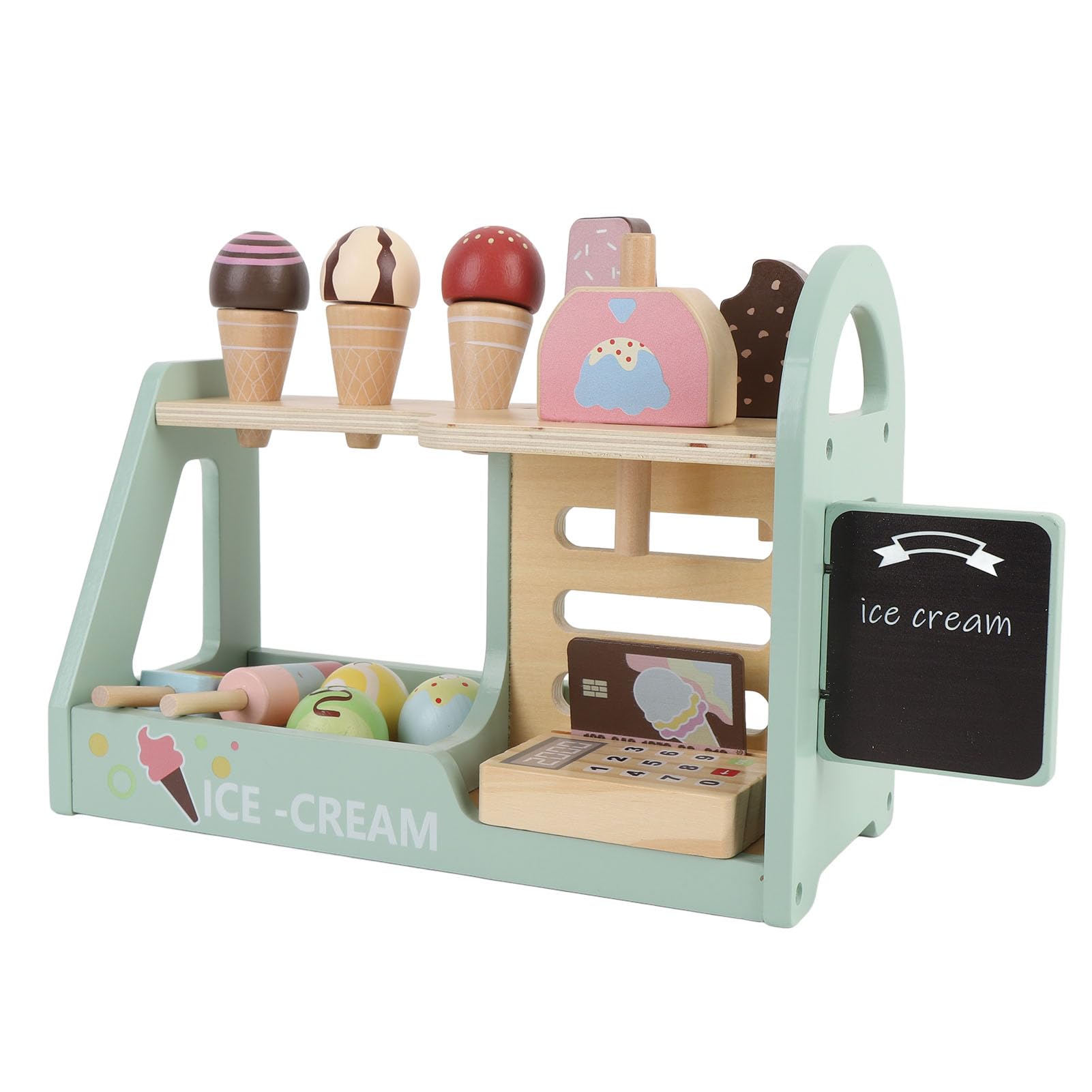 Generic Juguetes de Helado de Madera Realistas, Accesorios para Alimentos, Juego Educativo de Heladería, Juego Interactivo de Heladería para Niños