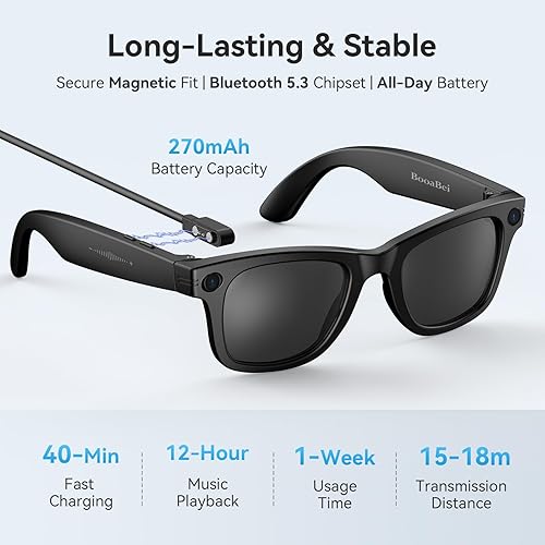 Vista 8 de AI Smart Glasses for Men Women,8MP 2K HD Camera Glasses,AI Voice Control,AI Photo Recognition,Real-Time Translation,Smart Sunglasses with Bluetooth