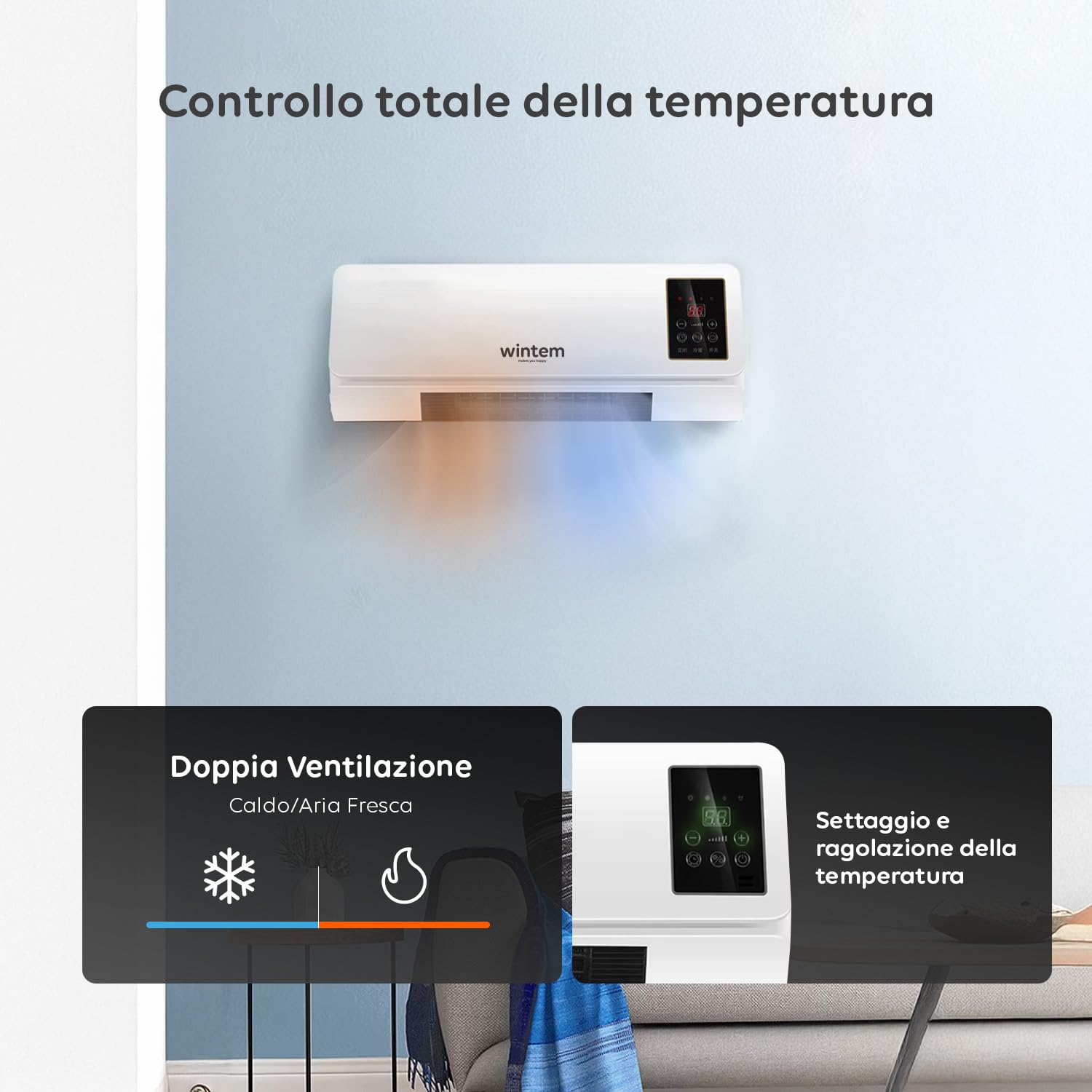 Avilia Termoconvettore Elettrico da Parete con Comodo Telecomando e Display LED Intuitivo 2000W - Alette Oscillanti per una Distribuzione Uniforme del Calore e Timer Fino a 6 Ore