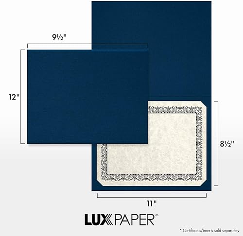 Miniatura 3 de LUXPaper Porta certificados de 9.5 x 12 pulgadas, lino azul náutico, cubierta de 100 libras, 25 unidades