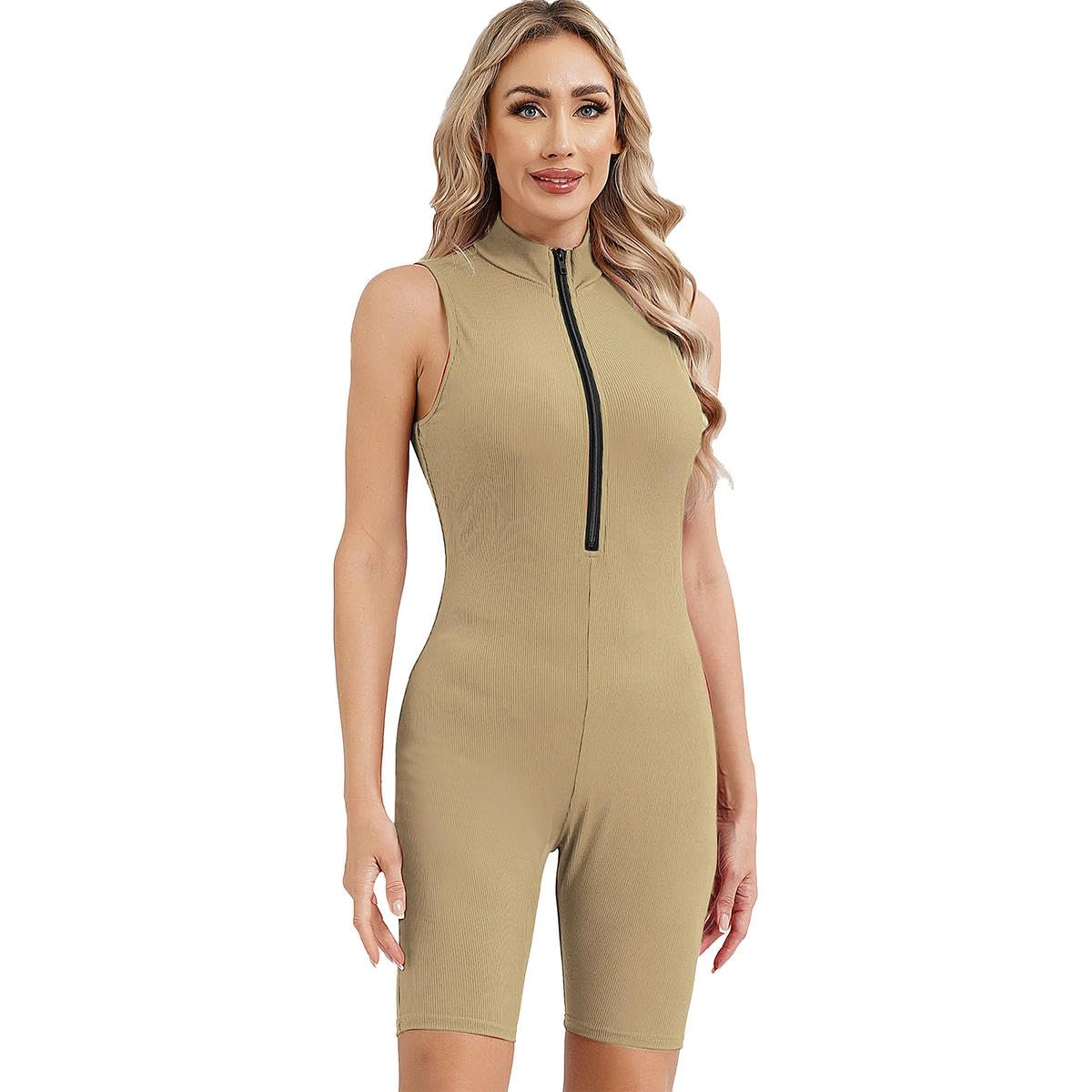 Body deportivo sin mangas para mujer, con media cremallera frontal, leotardo, gimnasio, yoga, entrenamiento, ciclismo, ropa deportiva