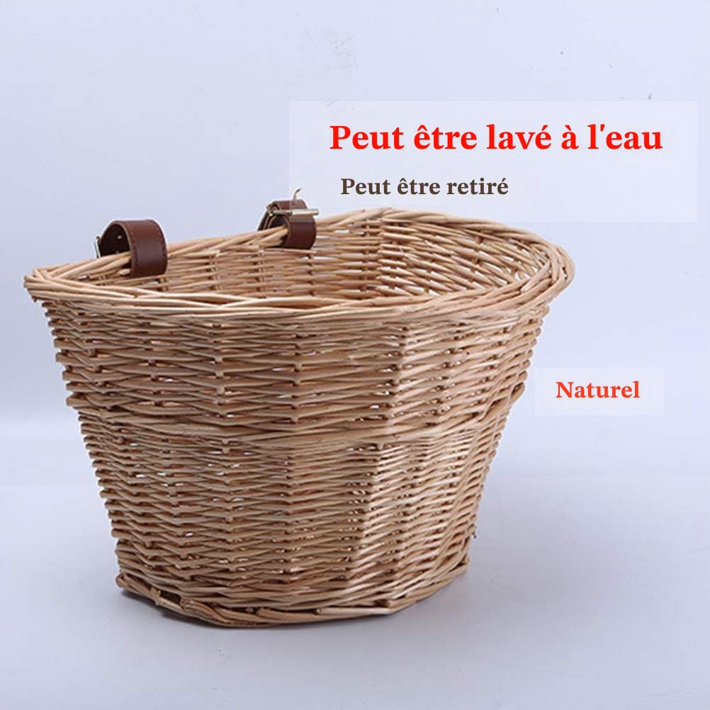Panier de vélo pour adulte avec guidon avant, résistant à l'eau, sangles réglables en cuir, convient pour un usage alimentaire, noir