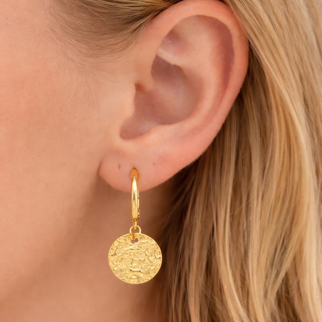 Gempires 14K Gold Plated Earrings for Women | Textured Drop & Hoop Design | Lightweight Hypoallergenic Fashion Jewelry | Statement Gold Dangle Earrings Gift for Her - Image 2