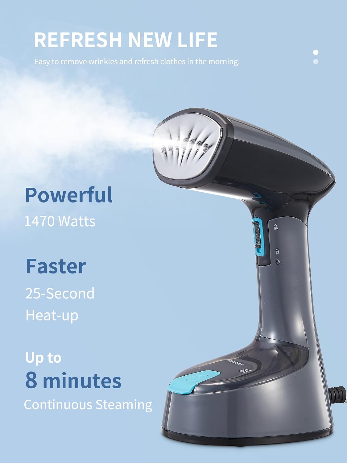 Reemix Steamer for Clothes, Folding Handheld Design Garment Wrinkles Remover, 20g/min Strong Penetrating Steam, 25-Sec Fast Heat-up, for Home, Office and Travel (Dark Gray)