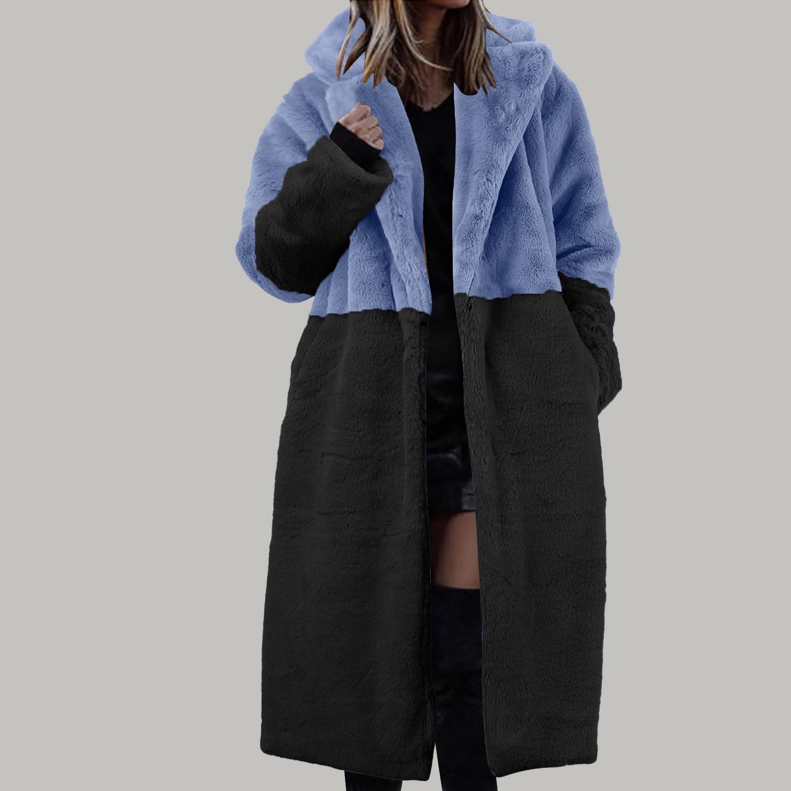 Giacca lunga da donna in pelliccia sintetica, cappotto lungo, leopardato, lunghezza alla caviglia, cappotto di pelliccia, trench, peloso, caldo parka