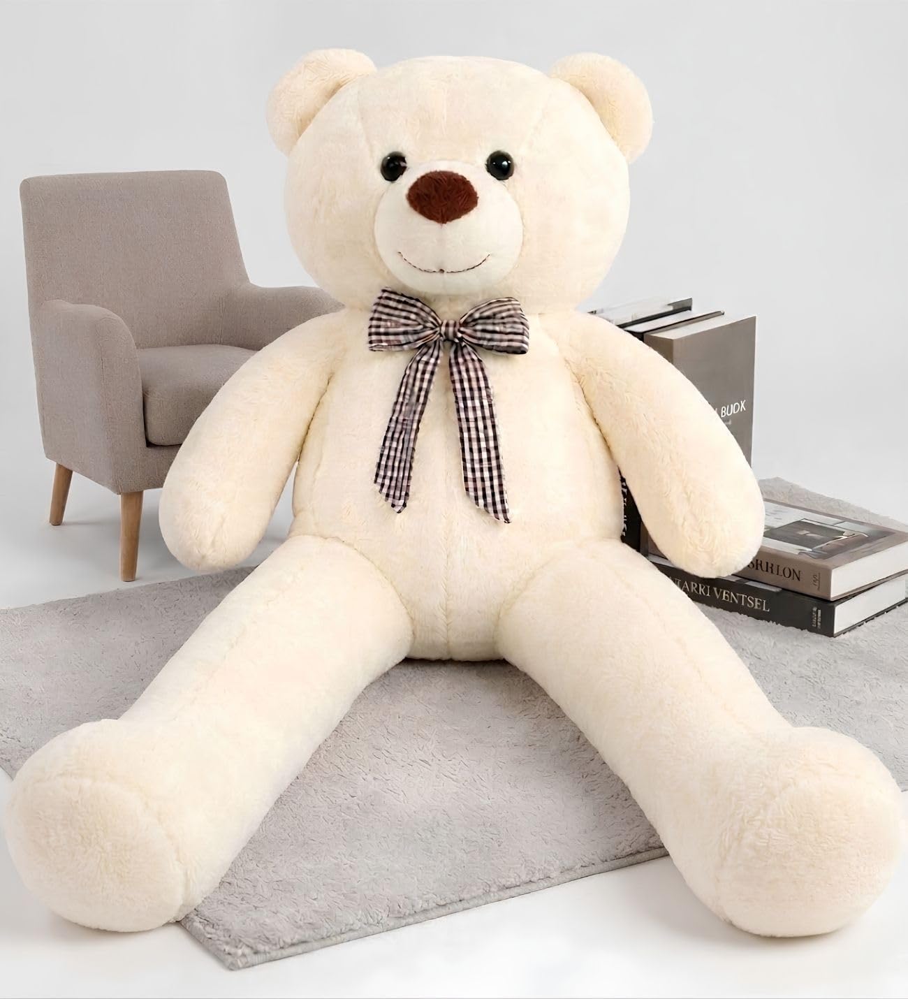 Sevimli Papyonlu Büyük Peluş Ayıcık, 130 cm-% 100 Yerli Beyaz