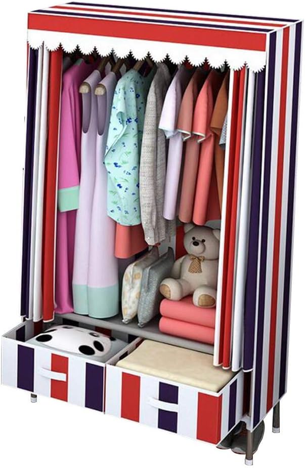 Cloth Wardrobe Clothes Closet, Portable Closet Wardrobe Storage Closet Standing Closet Fabric Cabinet Portable Wardrobe,Stripe_82x45x168cm