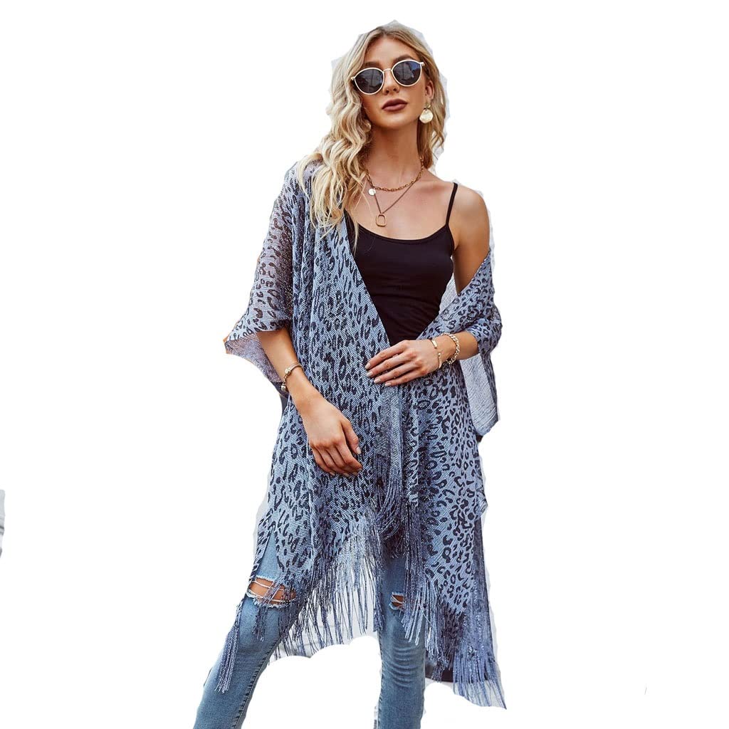 Chal protector solar para mujer tipo cárdigan playero holgado con flecos 6