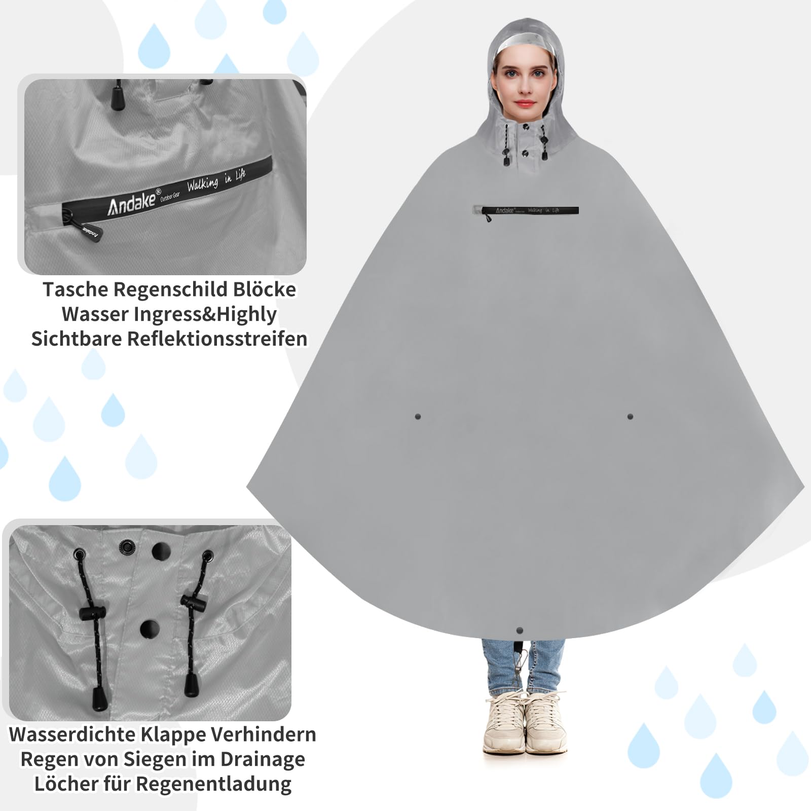 Andake Poncho de Lluvia Bicicleta para Hombre y Mujer, Impermeable Ciclismo Poncho de Lluvia