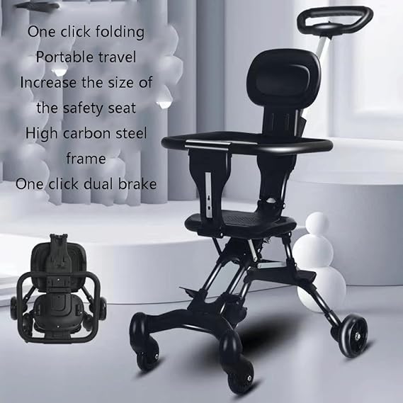 Baby Stroller Lightweight and Foldable Children's Handcart Two-way Baby Stroller for Outdoor Walking One Click Folding