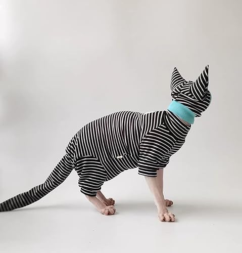 Miniatura 4 de Sphynx - Conjunto de camisa transpirable a rayas negras para gatos, gorro y camisa para mascotas (talla M)