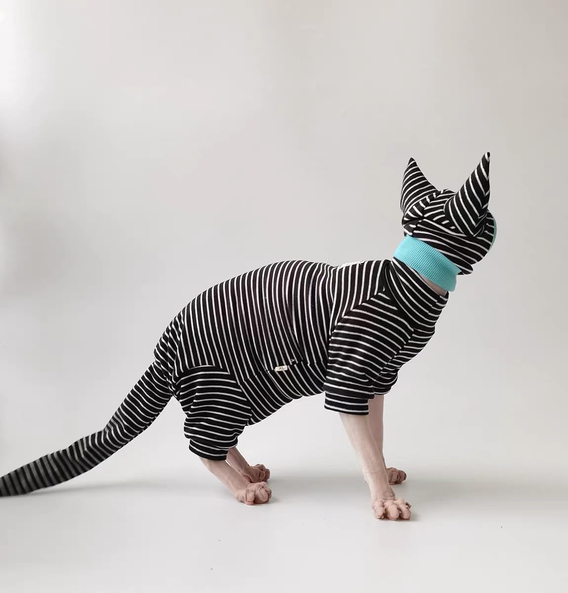 Sphynx - Conjunto de camisa transpirable con diseño de rayas negras para gatos, sombrero y camisa para mascotas, Blanco, M