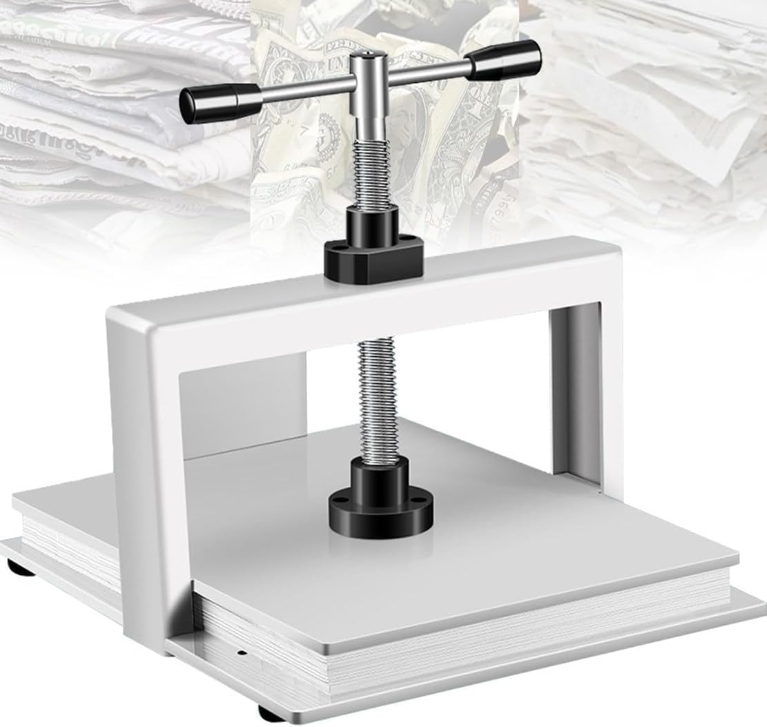 NYMFEA Manual Paper Press Machine for A4 Sized Papers Flatting Machine, 150mm Thick Steel Frame Bookbinding Press Paper Flattener, Heavy Duty Bookbinder Double Balance Rod 1500kg Pressure,A3