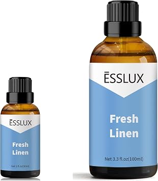 Fresh Linen Fragrance Oil 30ml & 100ml, ESSLUX Aromatherapy Essential Clean Scented Oils for Diffuser, Massage, Soap, Candle Making Scents, Perfume, Home Fragrance
