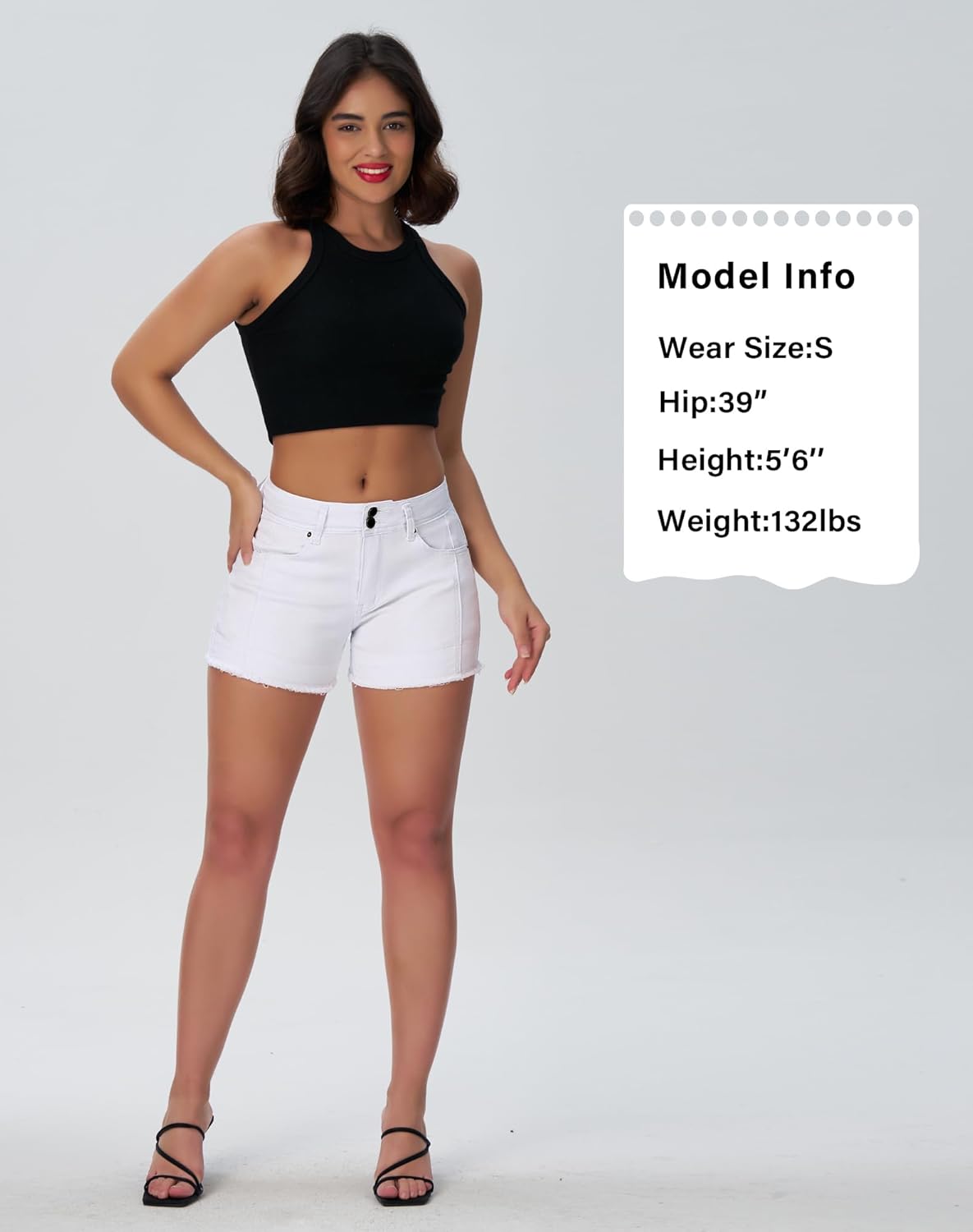 roswear Women's High Waisted Stretchy Frayed Hem Summer Denim Jean Shorts - Image 4