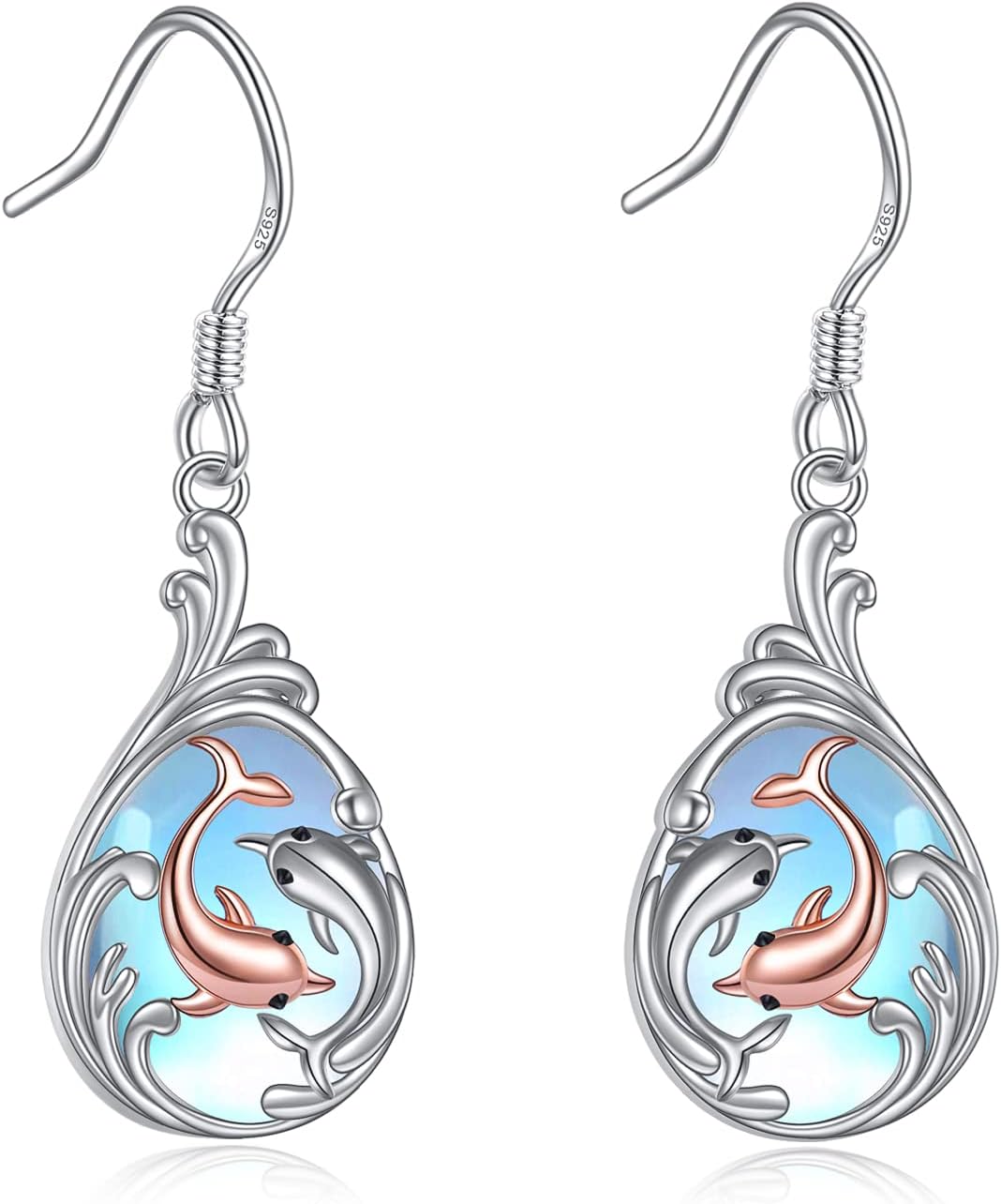Sterling Silver Abalone Shell Dolphin Dangle Drop Earrings - Dolphin Jewelry Gifts for Women or Daughter