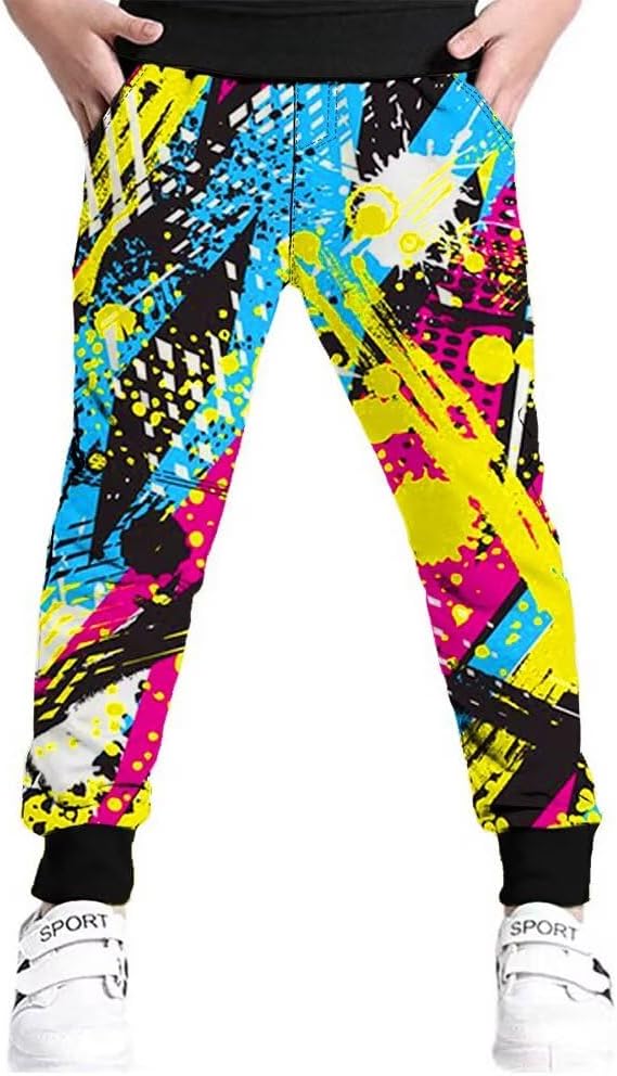 Boys Printed Pants Funny 3D Graphic Drawstring Jogger Sweatpants for Kids 4-16Y