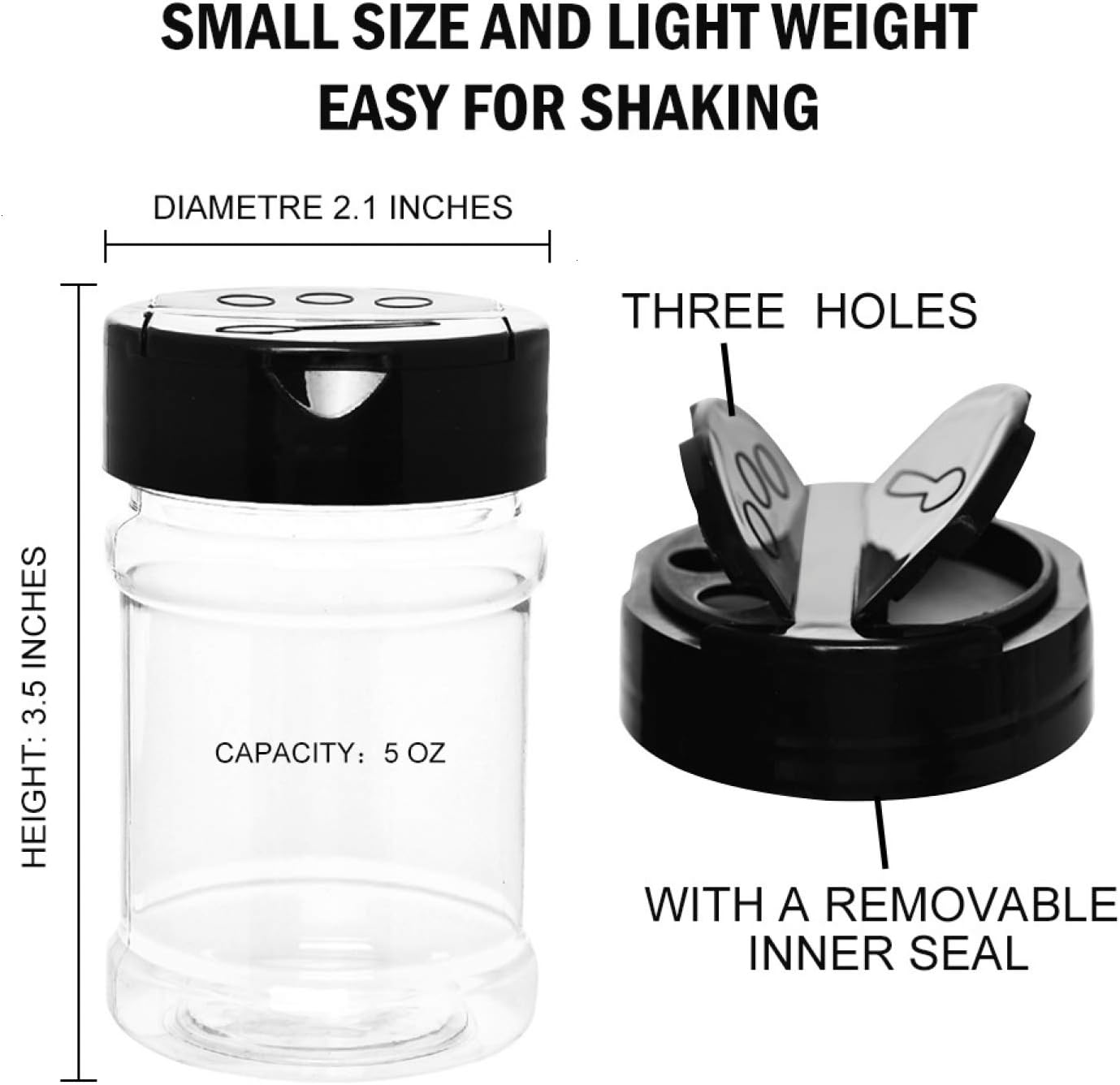 Gonioa 16 Pack-5 Oz Plastic Spice Jars,Durability Storage Spice Containers Bottles with Black Flapper Cap to Pour or Shaker/Sifter for Storing Spice,Herbs and Powders,Free-BPA