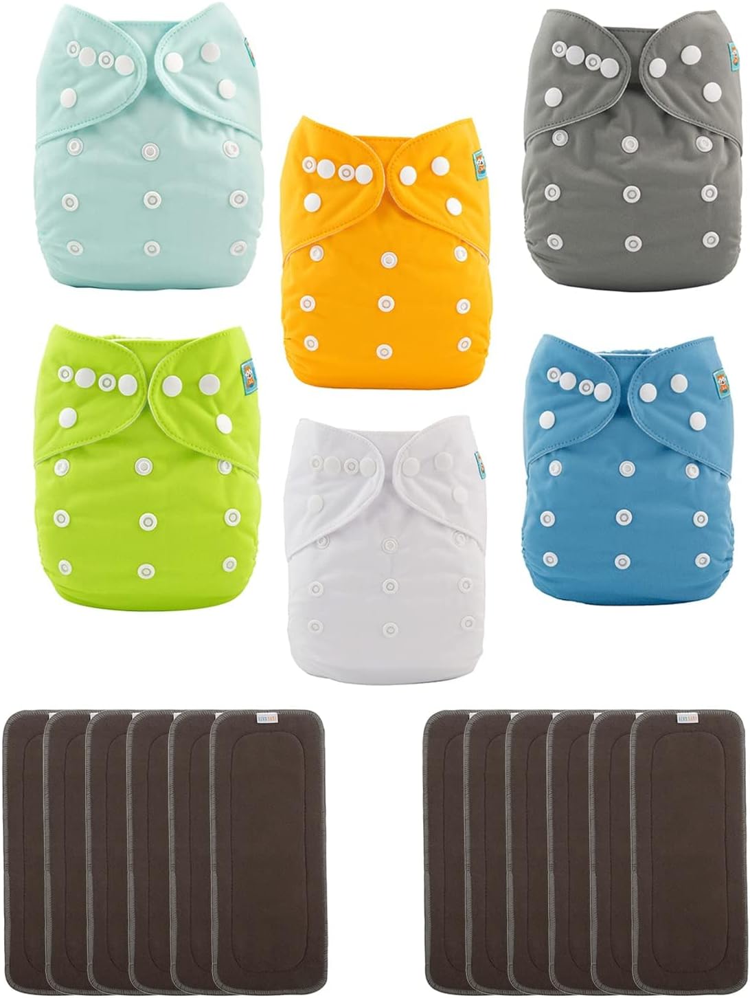 ALVABABY Baby Cloth Diaper 6 Pack with 12 Inserts One Size Cloth Diaper Covers Adjustable Washable Reusable for Baby Girls and Boys