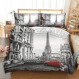 Eiffel Tower Bedding Duvet Cover Set King Size Paris Tower Bedding Set French Style Home Decor Grey...