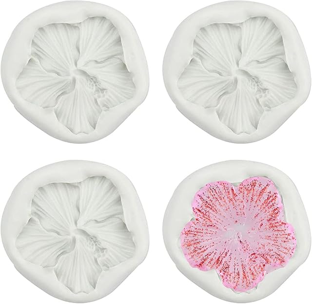 3D Hibiscus Flower Mould Resin Mold, 3D Ice Cube Handmade Molds Flower Shaped Silicone Moulds Silicone Flower Candy Mold for Cake Decoration Chocolate Handmade Soap Candy Making (4pcs)