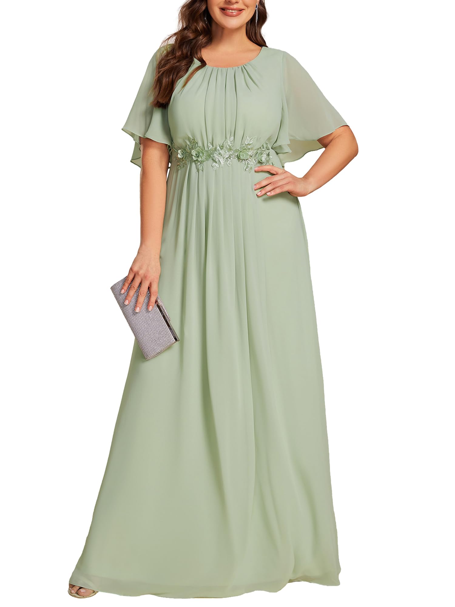 Ever-Pretty Plus Chiffon Formal Evening Dresses for Curvy Women Floor Length Plus Size Bridesmaid Mother of The Bride Dress